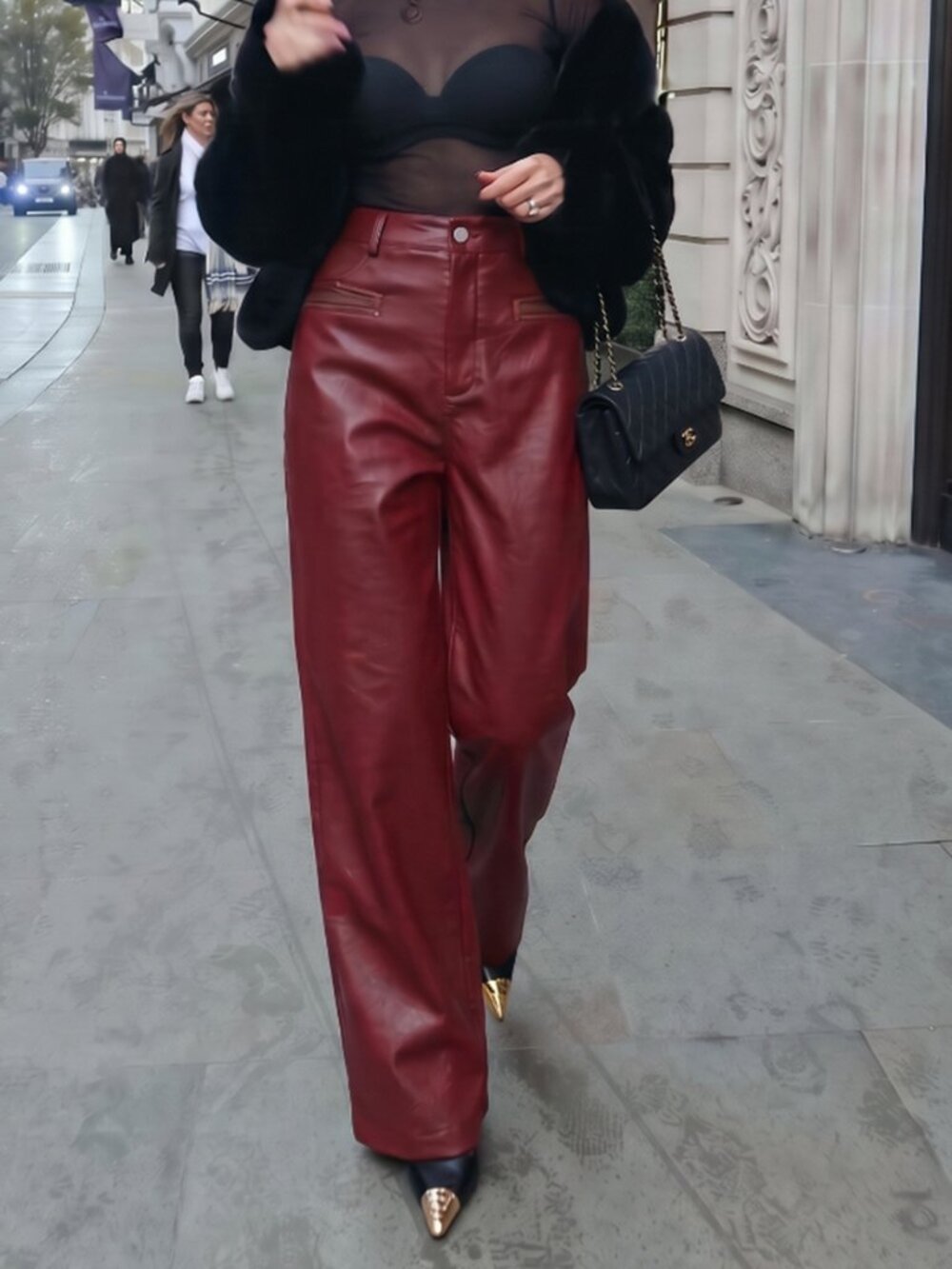 Burgundy Elegant Women's Casual Long Pants